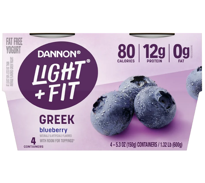 Light + Fit Fat Free Greek Yogurt, Blueberry, 5.3oz 4pk
