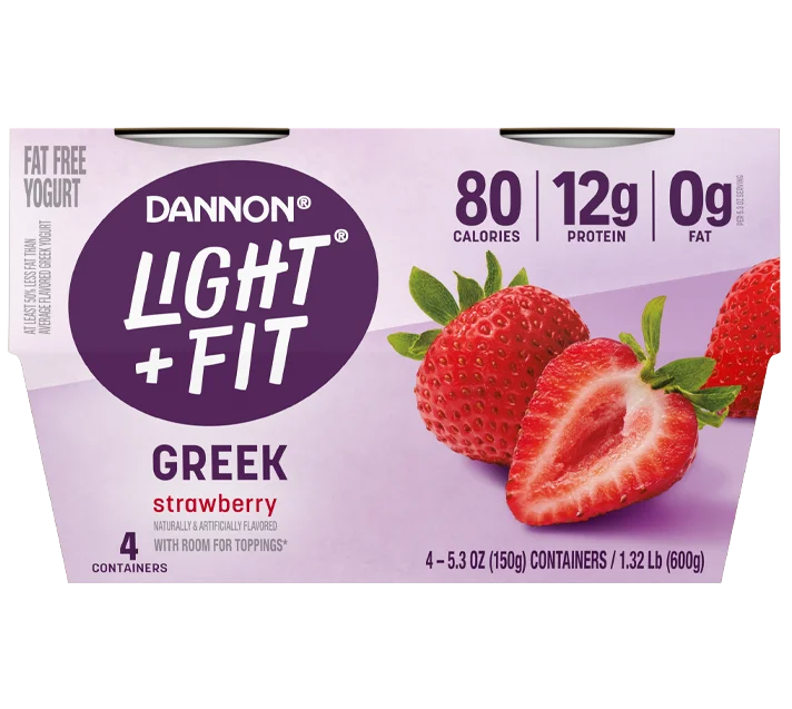 Light + Fit Fat Free Greek Yogurt, Strawberry, 5.3oz 4pk