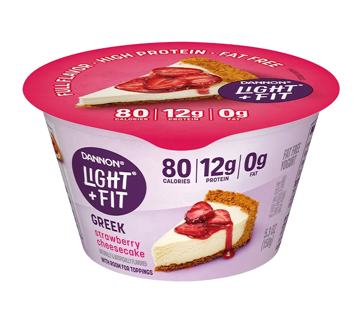 Light + Fit Fat Free Greek Yogurt, Strawberry Cheesecake, 4oz, 5.3oz, 5.3oz 4pk