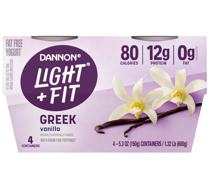 Light + Fit Fat Free Greek Yogurt, Vanilla, 5.3oz, 5.3oz 4pk