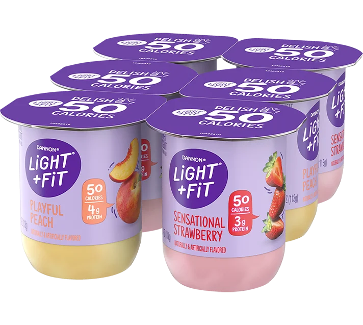 Light + Fit Nonfat Yogurt Strawberry and Peach 4oz 6 Pack