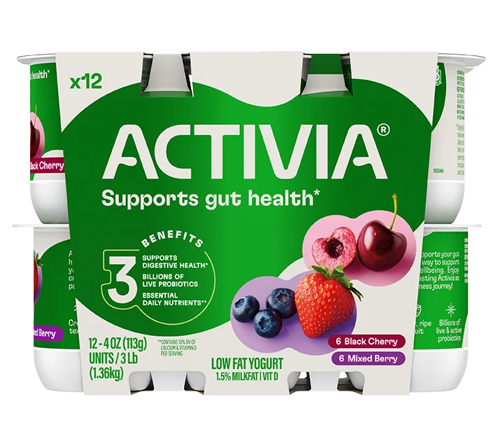 Activia Low Fat Yogurt, Black Cherry and Mixed Berry, 4oz 12pk