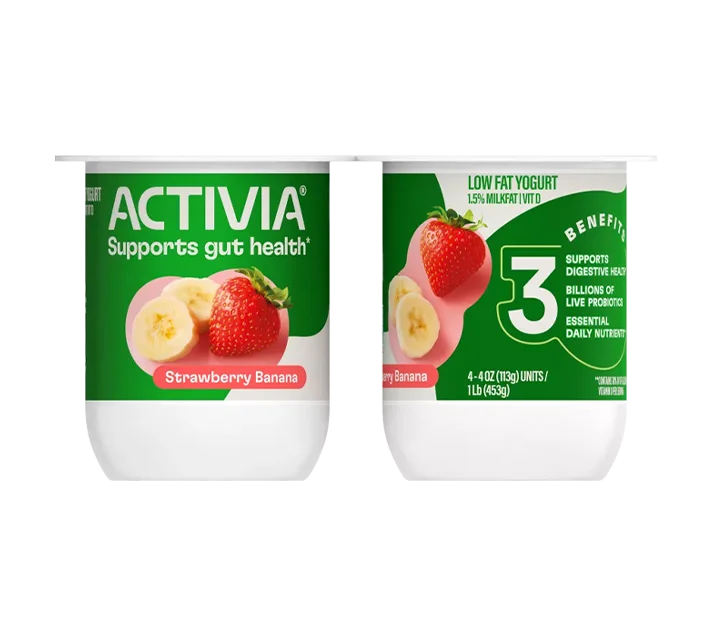 Activia® Low Fat Prebiotic Yogurt | Strawberry Banana 4oz 4-Count Wholesale