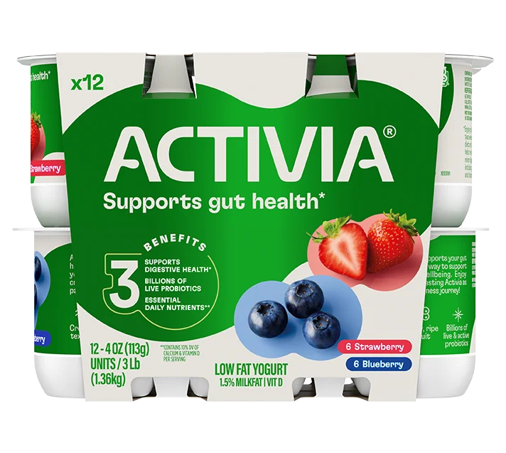 Activia® Low Fat Prebiotic Yogurt | Strawberry and Blueberry 4oz 12-Count Wholesale