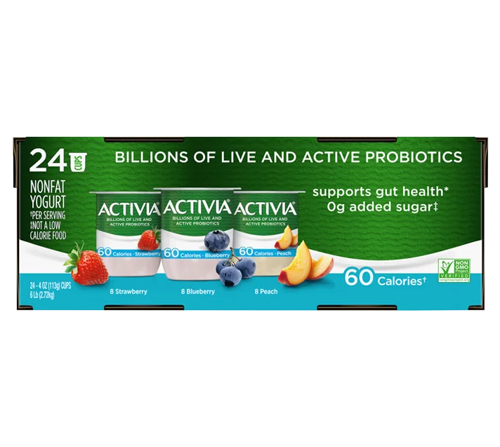 Activia® Low Fat Yogurt | Strawberry, Blueberry, and Peach 24-Count Variety Pack, 4oz Wholesale
