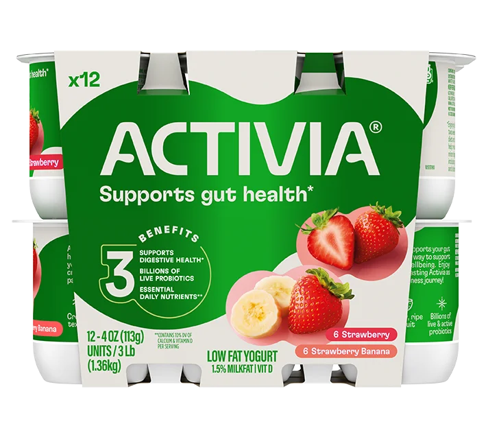 Activia® Low Fat Prebiotic Yogurt | Strawberry and Strawberry Banana 4oz 12-Count Wholesale