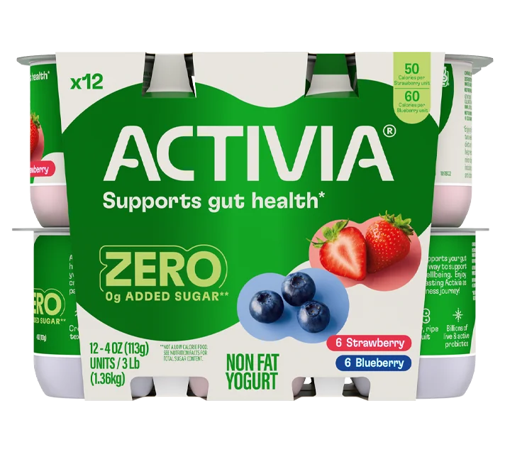 Activia® Zero 0g Added Sugar Yogurt | Strawberry and Blueberry 4oz 12-Count Wholesale