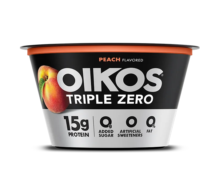 Oikos Triple Zero Greek Yogurt, Peach, 5.3oz, 5.3oz 4pk