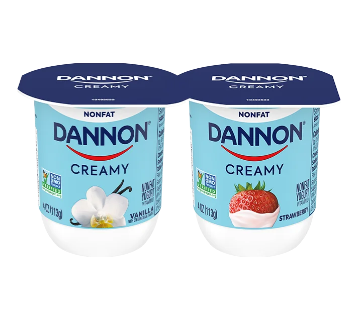 Dannon® Nonfat Yogurt | Creamy Strawberry and Vanilla 4oz 48-Count Variety Pack
