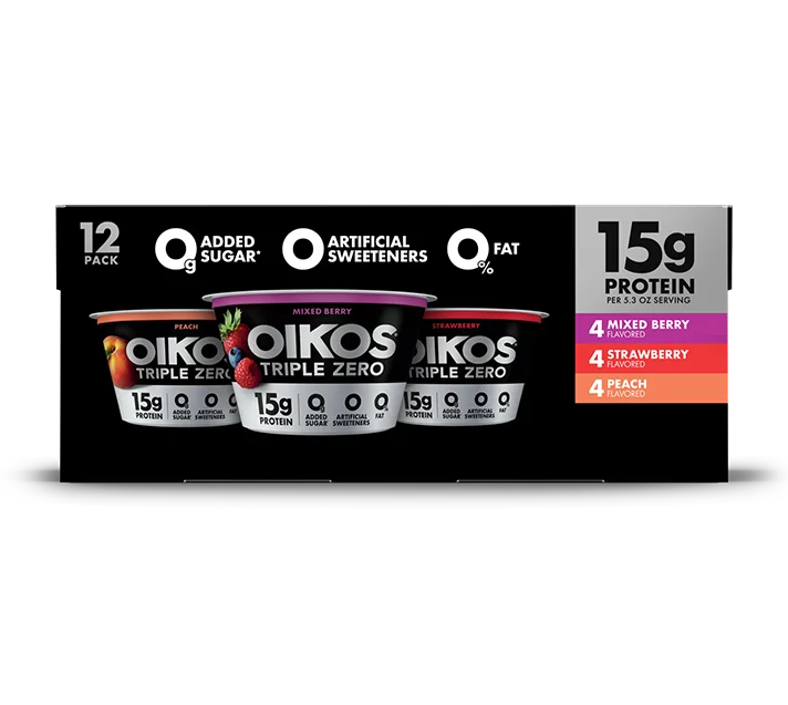 Oikos Triple Zero Yogurt, Peach, Strawberry & Mixed Berry Variety Pack