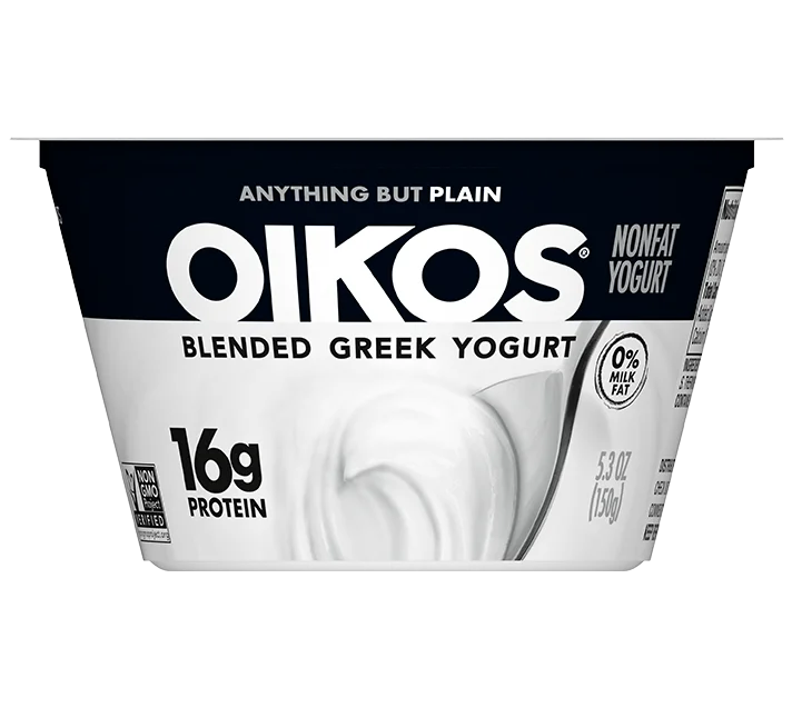 Oikos Blended Nonfat Greek Yogurt 0%, Plain, 5.3oz, 32oz